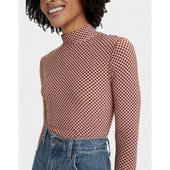 Levi’s Second Skin T-Shirt Checkered Mock Neck top Rosa 2X A003227 - Picture 1 of 8